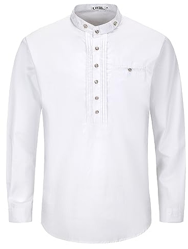 LVCBL Freizeithemden für Herren Baumwolle Langarm Hemd Oktoberfest Trachtenhemd Slim Fit Weiß XL
