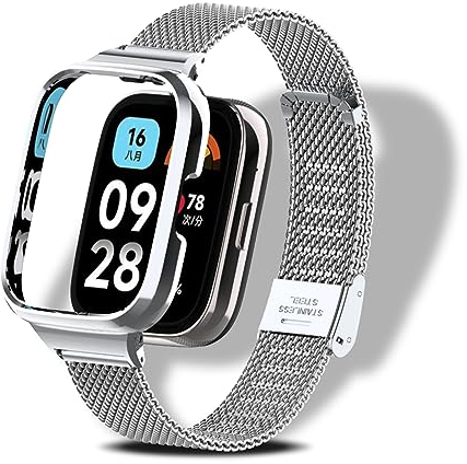 LanQii Metal Strap Compatible with Xiaomi Redmi Watch 3 Active, Stainless Steel Bracelet, Mesh Breathable Wristband, Women and Men Replacement Watch Band for Xiaomi Redmi Watch 3 Active (Silver)