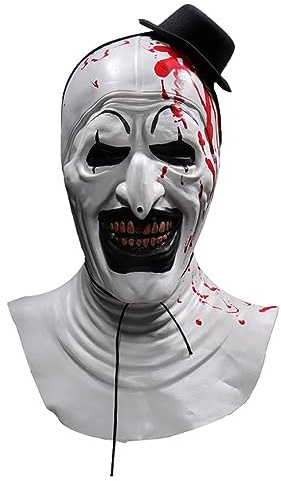 YSOCKS 50 x 35 x 35 cm Horror Terrifier Art The Clown Maske Cosplay gruseliger blutiger Dämon Böser Joker Hut Latex Helm Halloween