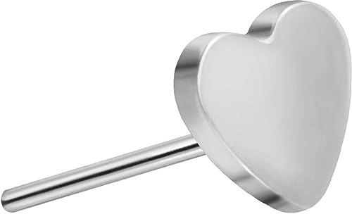 PIERCINGLINE Titan Aufsatz mit Push Pin HERZ OHNE Labret Stecker Piercing Ohr Helix Tragus Conch Silberfarben