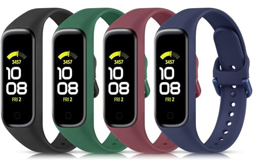 YLK 4 Piezas Correa Compatible con Samsung Galaxy Fit 2 (SM-R220) Mujer Hombr, Pulsera de Repuesto de Silicona Suave para Samsung Galaxy Fit 2 (Negro/Azul Marino/Verde Oscuro/Burdeos)