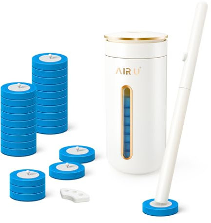 Air U+ Cepillo de Inodoro desechable, Sistema de Limpieza de Inodoro, Organizador de Almacenamiento y 24 recambios de Varita para Limpieza de baño