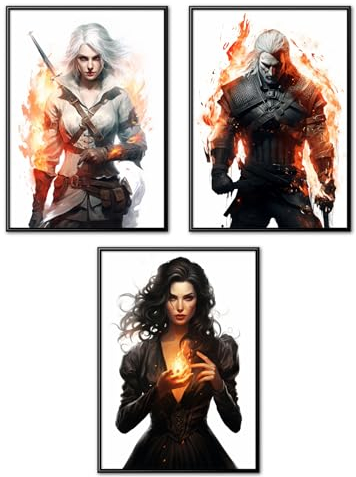 MJ-Graphics - 3er Posterset Gerald Yennifer Ciri - Dark Fantasy Mittelalter Witcher Bilder | Wandbild Din A2 in Galerie Qualität dickes Posterpapier - FineArt Kunstdruck ohne Bilderrahmen
