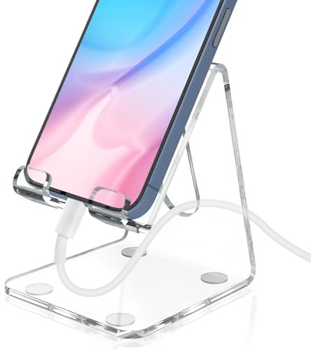 Tomorotec Iridescent Acrylic Cell Phone Stand, Portable Phone Holder for Desk Non-Slip Desktop Smartphones/Tablets Holder