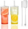 VITEVER 600ML Bubble Tea Glasbecher mit Deckel und Strohhalm，2 Pack High Borosilicate Glas Longdrinkglas Set für Eiskaffee Saft Smoothie Wasser Tee, Transparente gestreifte Glas-Wasserbecher