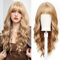 UEVIES Lange Lockige Erdbeere Blonde Perücken mit Pony Perücke für Frauen synthetisches Haar Perücke für Party Cosplay täglichen Gebrauch -26 Zoll