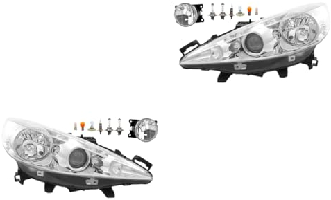 Johns, Scheinwerfer Satz Halogen Front passend für Peugeot 207 02/2006 - wa. H1 H7 H7 Links & Rechts + Nebelscheinwerfer + Leuchtmittel