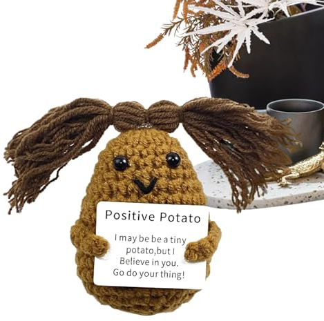 HMLTD Inspirierende Kartoffelstrick, Handgefertigter Kartoffelplüsch mit inspirierender Karte, Lustige gehäkelte Plüschtiere, süße gehäkelte Kuscheltiere für Freunde, Ermutigung, Party