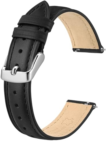 BISONSTRAP Bracelets de Montre en Cuir Élégant, Libération Rapide, Bracelet de Montre pour Femmes et Hommes, 14mm, Noir (Boucle Argentée)