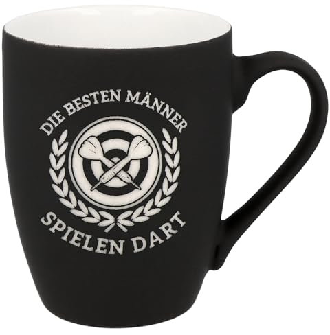Spruchreif | Soft-Touch Tasse Schwarz Die besten Männer spielen Dart – Beidseitig gravierte Tasse mit Darts-Spruch | Geschenk für Dartspieler, Vereinskollegen & Fans | 350 ml