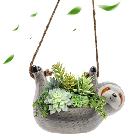 Pop Your Dream Faultier-Geschenke für Frauen, niedlicher hängender Übertopf für drinnen und draußen, Keramik-Blumentopf, Pflanzenhalter für Sukkulenten, Kakteen, Gartenarbeit Blumentopf (Pflanzen
