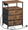 HOOBRO Bedside Table with Charging Station, End Table with 3 Fabric Drawers, Sofa Side Table with USB Ports and Socket, Nightstand for Bedroom, Living Room, Rustic Brown and Black EBF403KBZ01