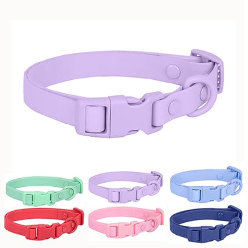 Collier imperméable pour Chien avec Boucle - en Plastique de Silicone Souple - Caoutchouc PVC - Lavable - Libération Rapide - Durable - pour Petites et Moyennes et Grandes Races - Violet, L