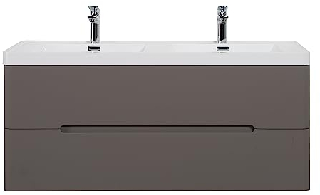 HAINEW Waschtisch mit Unterschrank 120 cm Waschbecken Bad WC Hängend Waschtischunterschrank Waschbecken mit 2 Schubladen, Badezimmermöbel Badmöbel (Grau)