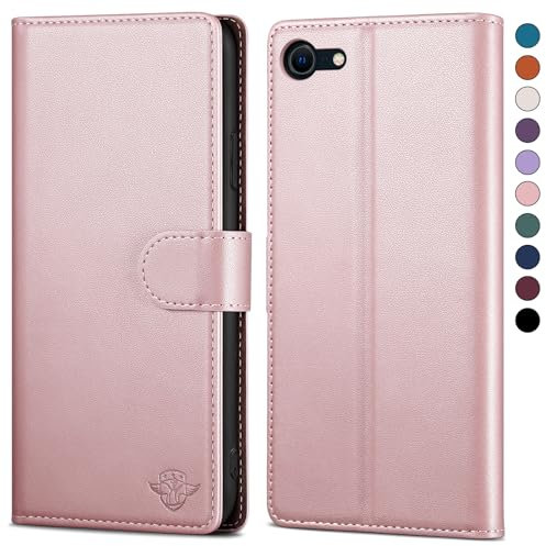 SkyDuck Cover per iPhone SE 2022/2020【Slot Carte】【RFID Portafoglio】 Cover per iPhone SE 2020 Cover iPhone 8,con 1 Pellicola Vetro Temperato,uomo donna Pelle Sintetica Custodia per iPhone 7,Oro Rosa