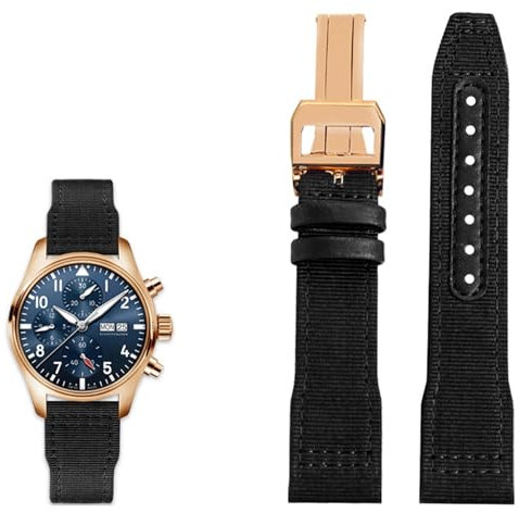 RWCCCRW Nylon-Leder-Uhrenarmband, 20 mm, 21 mm, 22 mm, passend für IWC Le Petit Prince Big Pilot TOP Gun IW3777, schwarzes Sport-Canvas-Uhrenarmband