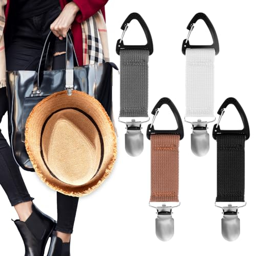 GEEHUA 4 Stück Hut Clip für Reisen, Elastische Huthalter Clip für Tragbarer Hutclip für Damen Freihändiges Hutklammer für Reisen Hat Hut Clip für Reisetaschen Rucksäcke Geldbörsen Gepäcktaschen