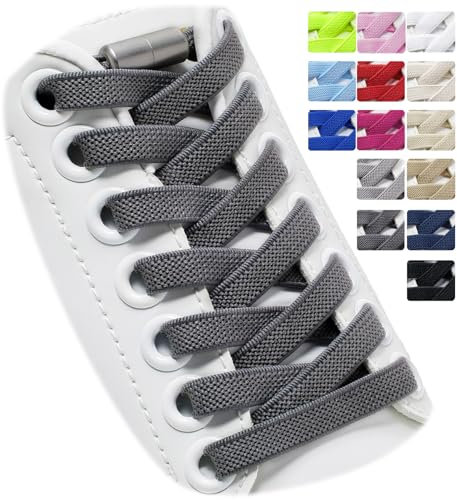 Puzeam 2 Pares de Cordones Elásticos - Cordones Elásticos sin Nudo con Hebilla Metal, Planos, Cordones de Zapatos para Niños, Adultos Gris Oscuro 120