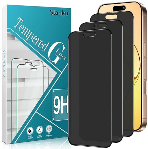 Slanku 3 Pack Matte Privacy Screen Protector for iPhone 16 Pro | Full Coverage Tempered Glass Film, Anti Glare, Anti Fingerprint, Anti Spy, Matte Protective Film