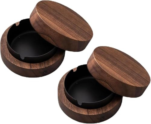 2 Stück Schwarz Hölzern Windaschenbecher, Aschenbecher mit Deckel, Aschenbecher, Winddichter Geruchsdicht, Gelten Bar, Büro, Wohnzimmer, Die Party,