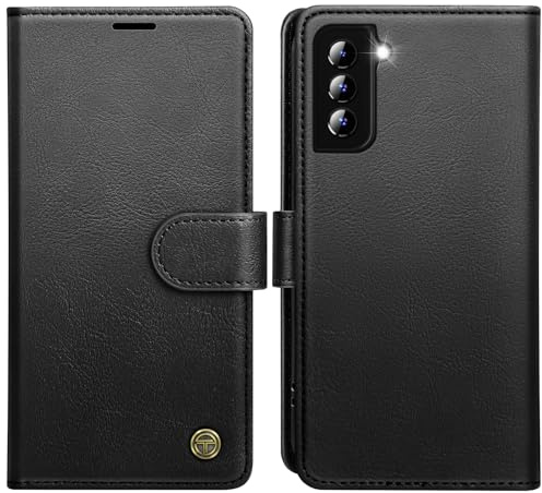 AIMOYU for Samsung Galaxy S21 FE 5G Case, Flip Wallet Leather Phone Cover with [4 Card Slots] [Kickstand] [RFID Blocking] Magnetic Protective Shockproof Cover for Samsung S21 FE Case - Black