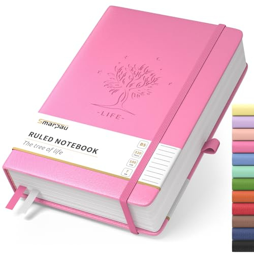 Smarpau Thick Lined Journal Notebook A5, 320 Pages Composition Notebooks for Writing, 100gsm Paper Hardcover Leather Journal for Office School Work Women, 14.5 x 21cm - Rose Red