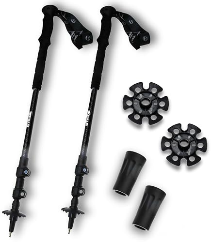 Six Peaks Stride Walking Poles, Set of 2 Adjustable Strong Aluminium Trekking, Hiking Sticks, Quick Lock Telescopic System, Padded Non-slip Foam Grip, Interchangeable Summer and Snow Baskets