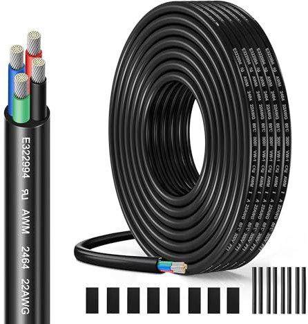 Cable Eléctrico 22 AWG 4 x 0,34 mm² UL2464-5 Metros, 4 Conductores de Cobre Estaño, 300V, Ideal para Iluminación LED Auto, Casa y Aplicaciones Exteriores