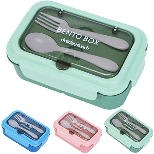 SENBSLAN Lunch Box,1200ml Leakproof Bento Lunch Box,Food Container with 3 Compartments and Cutlery,BPA Free Containers Suitable for Adults and Kids (Green)