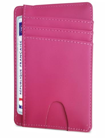 Porte carte identité française, Blocage RFID - Anti fraude, anti piratage | Portefeuille carte bancaire anti piratage - Élégant et minimaliste (S Rose)