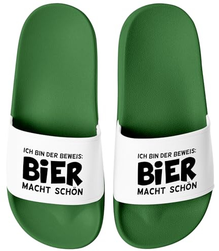 MoonWorks® Badeschlappen Herren Damen Unisex mit Spruch Aufdruck Bier macht schön Badelatschen Urlaub JGA
