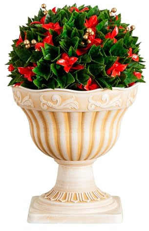 Nearly Natural 22in. UV Resistant Artificial Red Tip Photinia Christmas Ball in Classic Planter