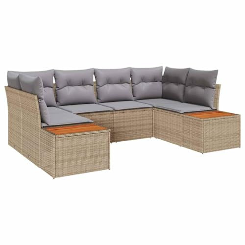vidaXL 6-teiliges modulares Garten-Sofa-Set mit Kissen in Beige und Hellgrau aus Rattan – Stylische Möbel für Balkon, Terrasse, Lounger, Garten und Veranda
