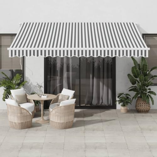 Tenda da sole manuale con braccio snodato, 400 x 350 cm, antracite e bianco, resistente ai raggi UV, impermeabile, con illuminazione a LED per serate accoglienti