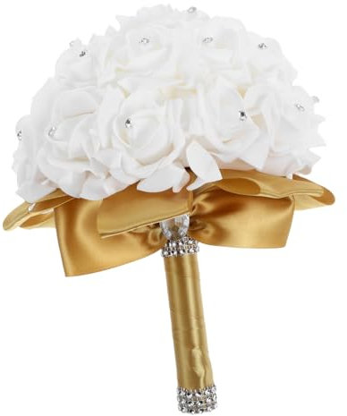 Cabilock Bouquet da Sposa Artificiale con Oro Fiori Eleganti per Matrimoni Decorazioni per Cerimonie e Centrotavola Versatile e Leggero per Cerimonie e Casa