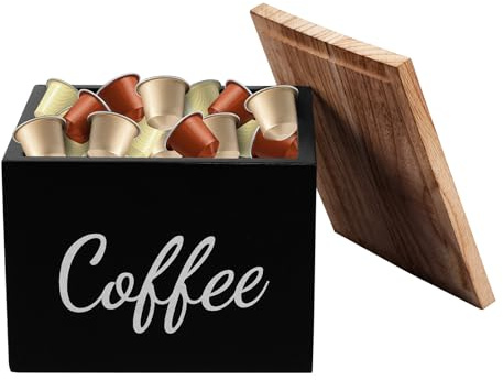 harupink Kapselhalter aus Holz,Großem Fassungsvermögen Kapseldispenser mit Versiegelt Deckel,Stabiler Kaffeekapseln Aufbewahrung,Espresso Organizer zur Aufbewahrung von Kaffeekapseln(Schwarz)