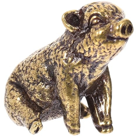 DOITOOL Schweinefigur aus Messing als Schreibtischdekoration, Gold | Kleiner Schweinchen, Kreative Heimdeko für Wohnzimmer und Büro, Glatte Oberfläche