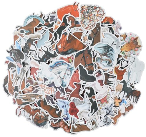 Giantree Pferde Sticker,100 Stück Wasserfest Sticker Set Wiederverwendbare PVC Tiersticker Selbstklebend Deko Für Laptop Computer Skateboard Wasserflaschen Koffer Geschenk Für Kinder Jugendliche