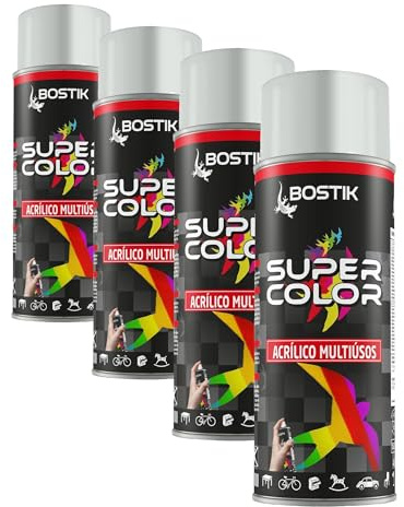 Bostik SUPER COLOR GRIS CLARO RAL 7035, Pintura en Spray Acrílica para Uso Profesional y Doméstico, Multiusos, Secado Rápido, Acabado Brillante, Interior y Exterior, Bote 400 ml (Paquete de 4)