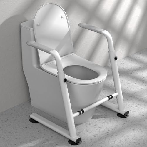 Heuffe Bodenstehende Höhenverstellbare WC Aufstehhilfe-Sicherheitsgestell mit Armlehnen für Senioren/Behinderte, Ohne Bohren & Platzsparend