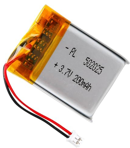 3.7V 200mAh 502025 Lithium Polymer Lipo Rechargeable Battery with PH 2.0mm Connector for Bluetooth Speaker, Dash Cam, Smart Home Devices