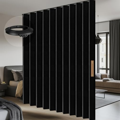 AJAZZ Vorhang (Raumteiler & Raumtrenner), Flexibler Sichtschutz, Deckenmontage auf Schienen, Geeignet für Wohnzimmer & Schlafenzimmer, Schwarz, H243 x B456cm (1er Pack)
