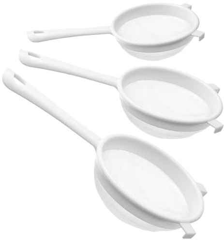 3 PCS Plastic Strainer Fine Mesh Strainer with Handle Nylon Mesh Strainers Colander Double Ear Fine Food Flour Sifter Food Yogurt Meshes Sieve for Baking Kitchen Colander Sifter Tea Juice