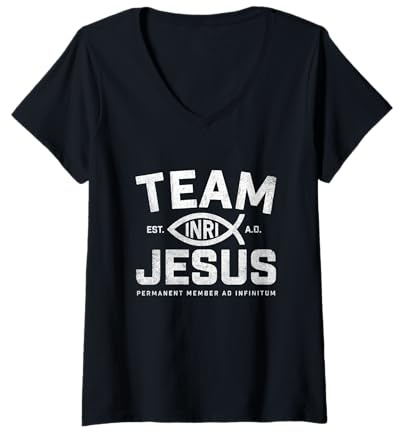 Damen Team Jesus Permanent Member Ad Infinitum Christian Faith T-Shirt mit V-Ausschnitt