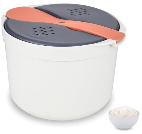 Microwave Rice Cooker 2L Microwave Steamer Set Household Microwave Rice with Rice Scoop Steamer Non Stick Rice and Pasta Cooker High Temperature Resistant Steam Pot