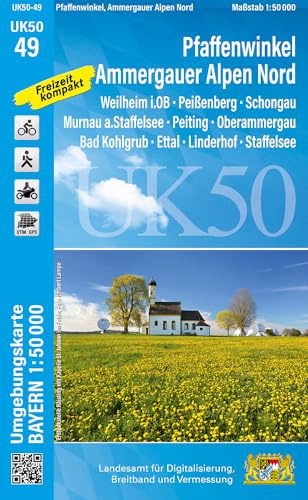 UK50-49 Pfaffenwinkel, Ammergauer Alpen Nord (Umgebungskarte 1:50000): Weilheim i.OB, Peißenberg, Schongau, Murnau a.Staffelsee, Peiting, ... Karte Freizeitkarte Wanderkarte)
