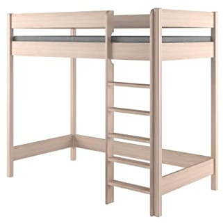 WNM Group Hochbett HUBI - Kinderbett mit Rausfallschutz und Lattenrost - Jugendbett aus Massivholz & Holz-Platte - 160x80x160 - Gekalkte Eiche