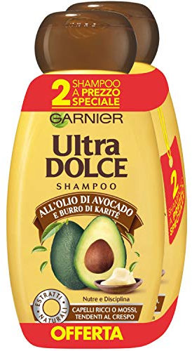 Garnier Ultra Dolce Shampoo all'Olio di Avocado e Burro di Karité per Capelli Ricci o Mossi, senza Parabeni, 300 ml, 3 Confezioni da 2