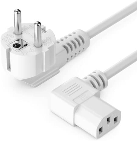 CABLEPELADO Cable de alimentación acodado CPU | Enchufe Tipo F (CEE 7/4) 90° en Ángulo Toma de Entrada C13 Enchufe 90° en Ángulo | Sección 0.75mm² | Ordenador, Monitor, Impresora | Blanco | 2 Metros