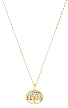 Amor Kette mit Anhänger Damen Halsschmuck, mit Zirkonia synth, 45 cm, Multicolor, Lebensbaum, Kommt in Schmuck Geschenk Box, 2022821